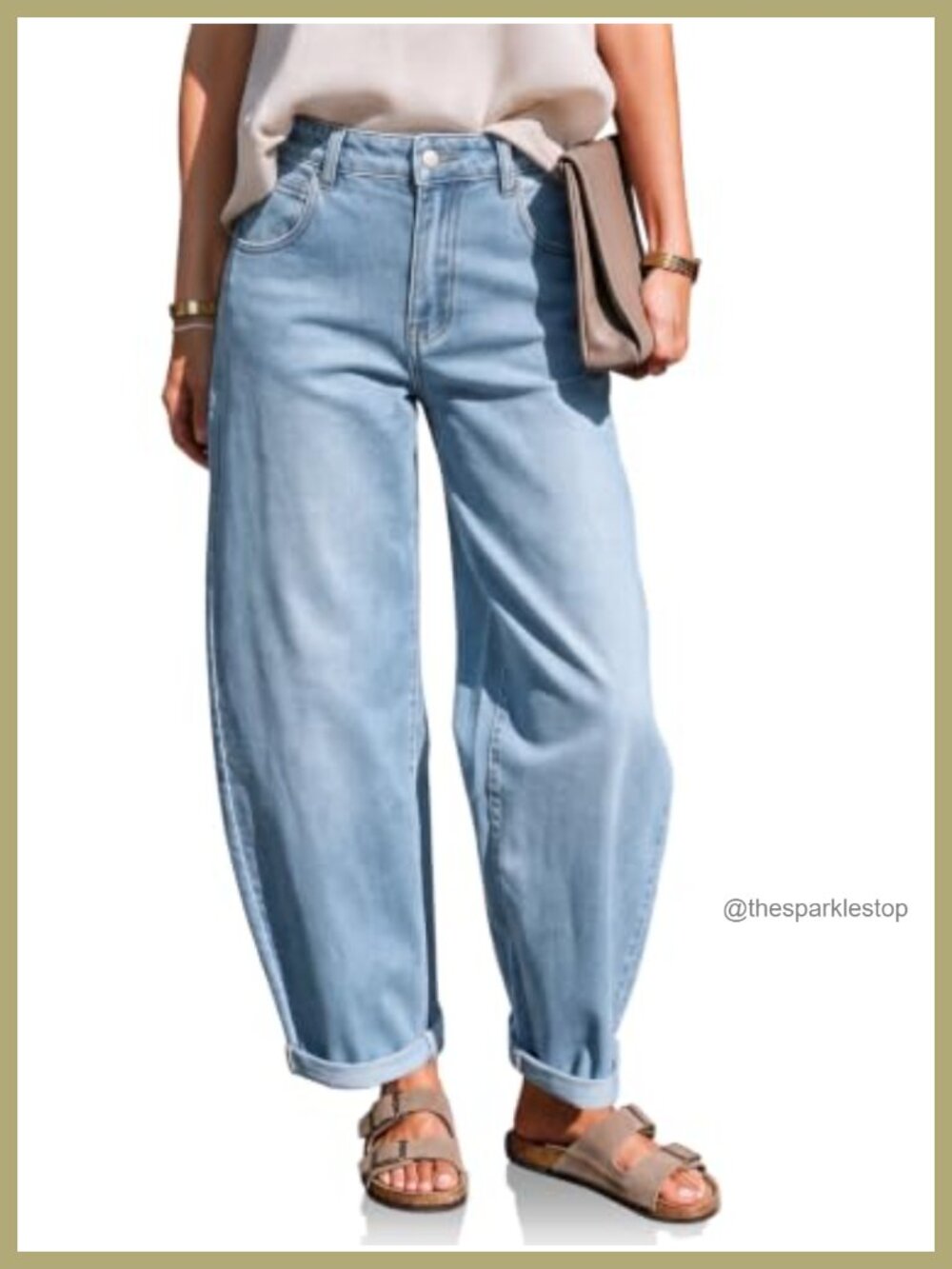 High Waisted Wide Leg Barrel Jeans Rolled Cuff Denim Pants